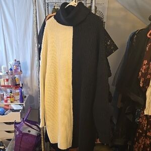 Two-Tone Knit Turtleneck Sweater